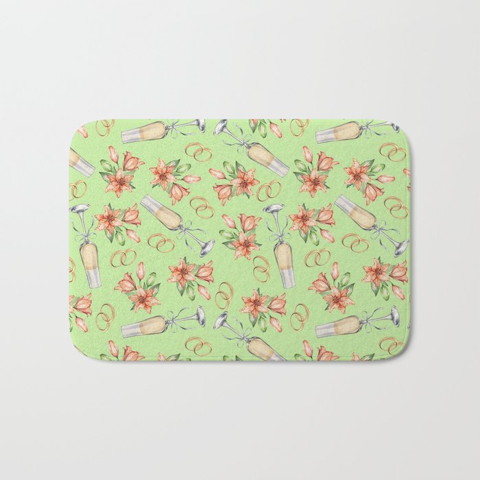 Wedding Champagne and Flowers Modern Green Collection Bath Mat