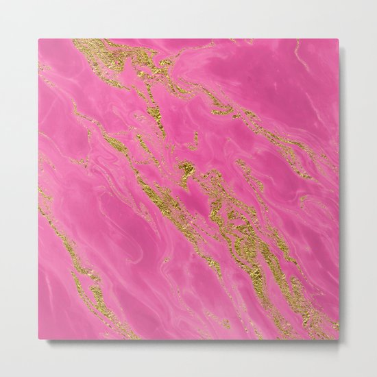 Luxury and glamorous gold glitter on pink Sea marble on #Society6 Metal Print