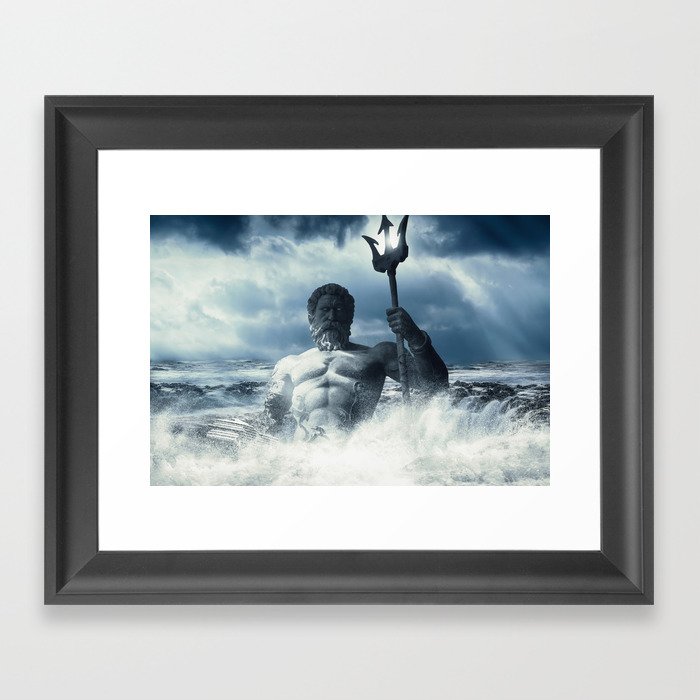Poseidon - God of Sea Rising Framed Art Print