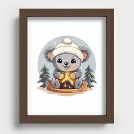 Warming Up by the Campfire in the Snow Recessed Framed Print