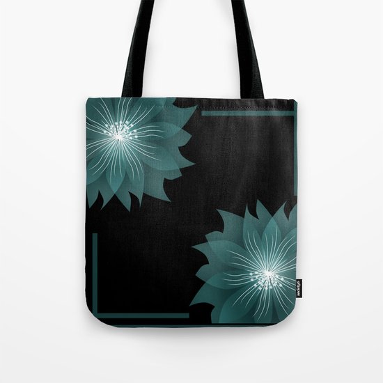 Blue flower on a black background . Tote Bag