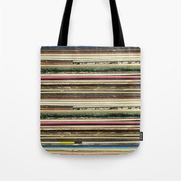 Old record carton covers stacked in pile Tote Bag