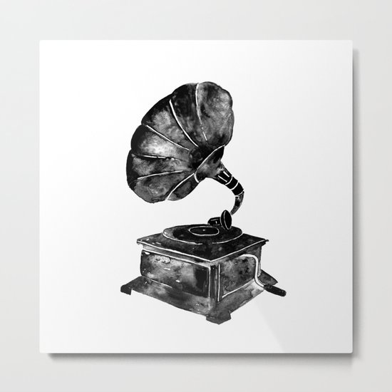 GRAMOPHONE, black and white Metal Print