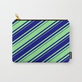[ Thumbnail: Blue & Light Green Colored Lines Pattern Carry-All Pouch ]
