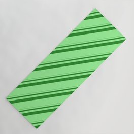 [ Thumbnail: Forest Green & Green Colored Lined/Striped Pattern Yoga Mat ]