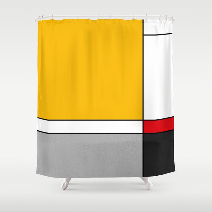 Mid century Modern yellow gray black red Shower Curtain by Agnes