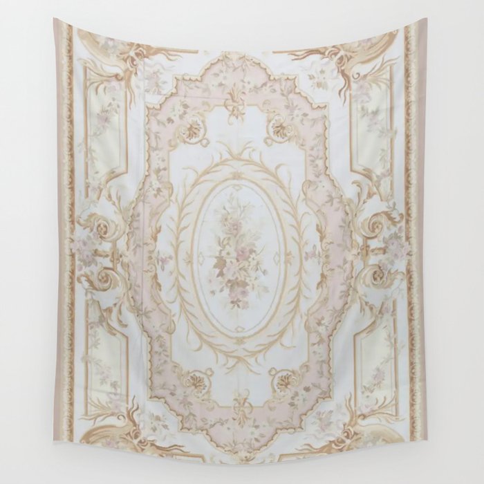 Antique French Aubusson Vintage Rose Floral Wall Tapestry