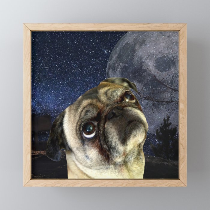Pug and Moon Framed Mini Art Print