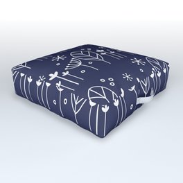 Nordic Floral in Navy Blue Outdoor Floor Cushion