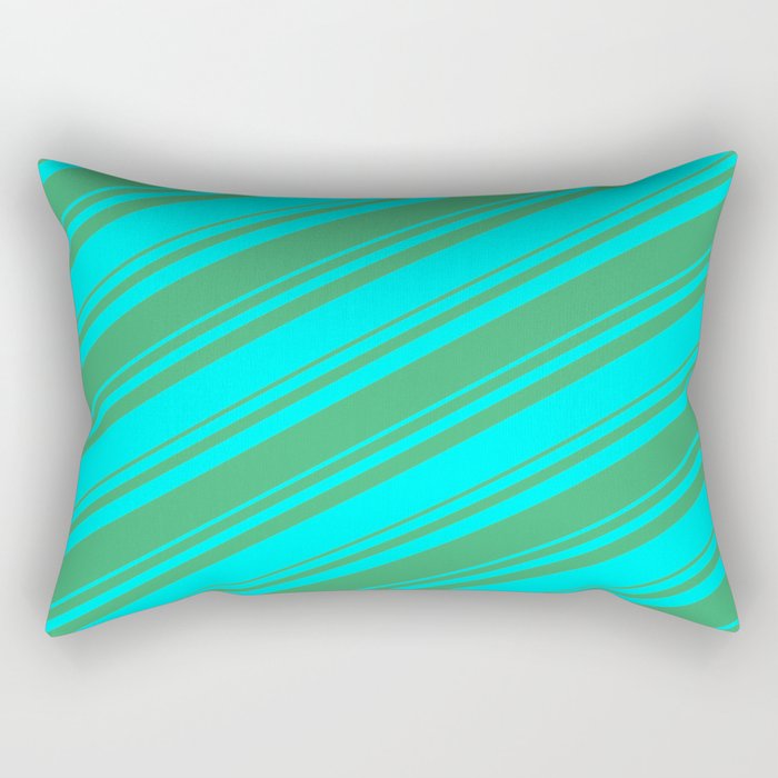 Sea Green and Aqua Colored Lined Pattern Rectangular Pillow