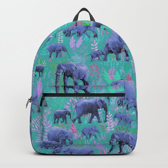 Sweet Elephants in Bright Teal, Pink and Purple Backpack
