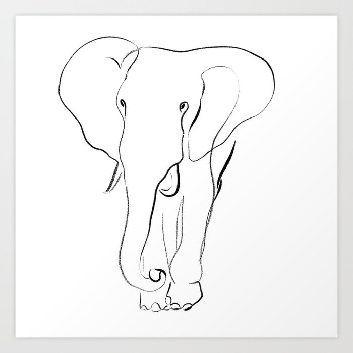 Elephant one line drawing Art Print by katrinpo | Society6
