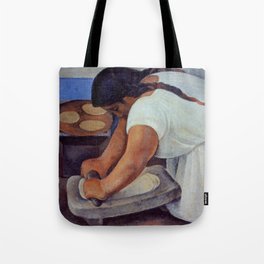 La Familia, La molendera - The Meal Grinder, Mexican portrait painting by Diego Rivera Tote Bag