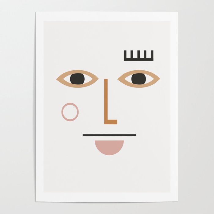 Erato - minimalist face in earthtones colors abstract face art print Poster