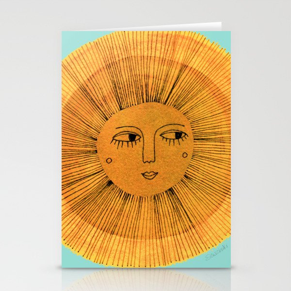 Sun Drawing Gold and Blue Stationery Cards