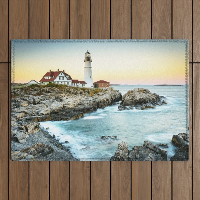 Portland Head Lighthouse Sunset Maine New England Coast Seascape Outdoor Rug