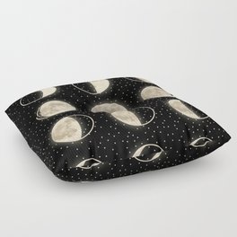 shiny moon phases on black / with stars Floor Pillow