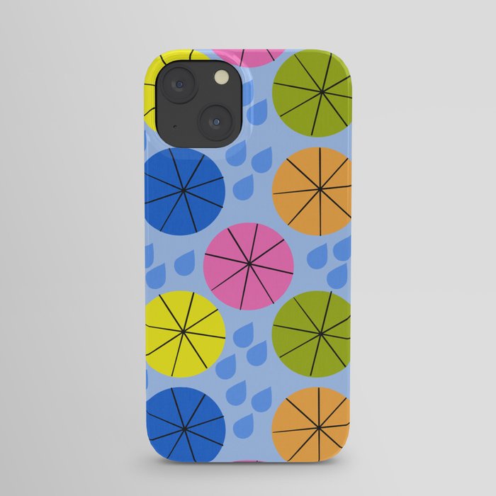 Mid-Century Modern Spring Rainy Day Colorful Blue iPhone Case