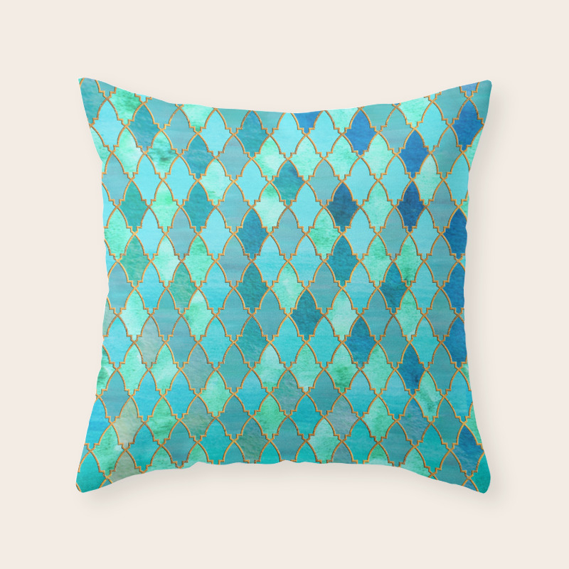 Aqua Teal Mint And Gold Oriental Moroccan Tile Pattern Throw