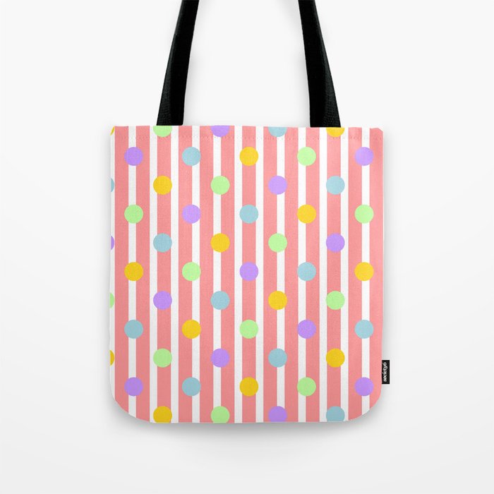 Pastel Dots and Stripes - coral Tote Bag