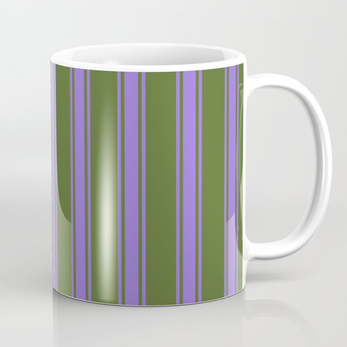 Dark Olive Green and Purple Colored Lines Pattern Coffee Mug