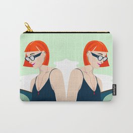 Surf Girl Carry-All Pouch | Surfer, Digital, Portrait, Surfing, Young, Surfboard, Redhead, Graphicdesign, Summer, Hipster 