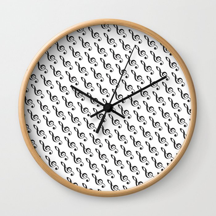 Music therapy / Black and white music clef pattern Wall Clock