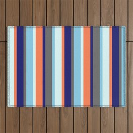 [ Thumbnail: Colorful Dim Gray, Sky Blue, Light Cyan, Coral & Midnight Blue Colored Lined/Striped Pattern Outdoor Rug ]