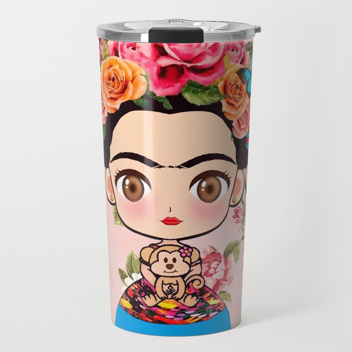 Frida cartoon roses Travel Mug
