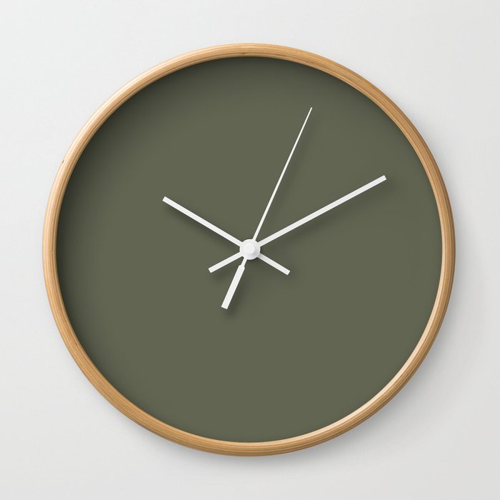 Dark Green-Brown Solid Color Pantone Four Leaf Clover 18-0420 TCX Shades of Green Hues Wall Clock