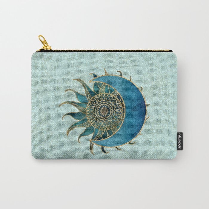 Sun And Moon Universe Celestial Art Gold And Turquoise Carry-All Pouch