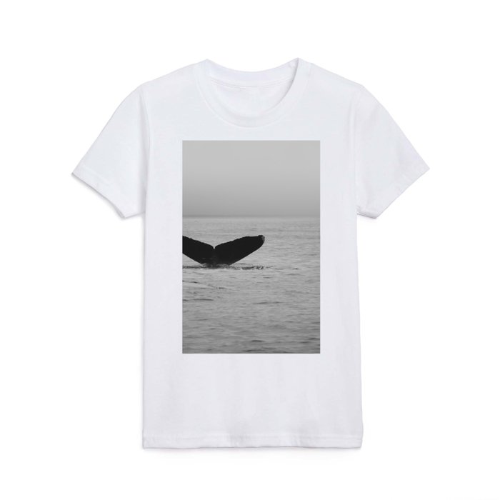 Tail of Diving Humpback Whale Black and White  Kids T Shirt