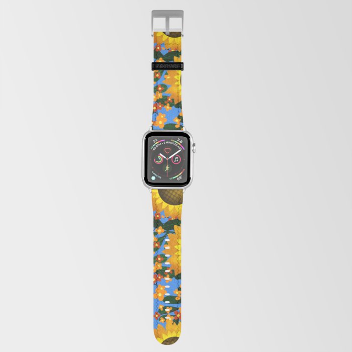 Summer yellow sunflowers on a bright blue background Seamless pattern 1 Apple Watch Band