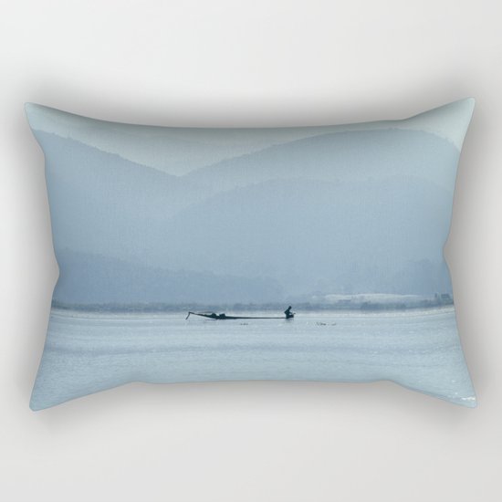 Fisherman on Inle Lake Rectangular Pillow