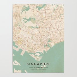 Singapore, Singapore - Vintage Map Poster