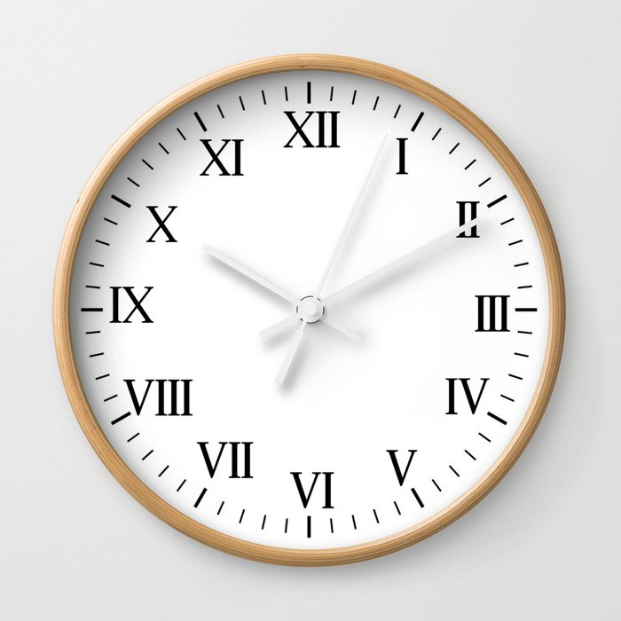 White Clock with black Roman Numbers : Roman Clock Wall Clock