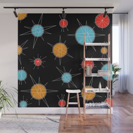 Atomic Age Colorful Planets Dark Wall Mural