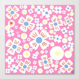 Modern Daisy Flowers Blue and Pink Canvas Print