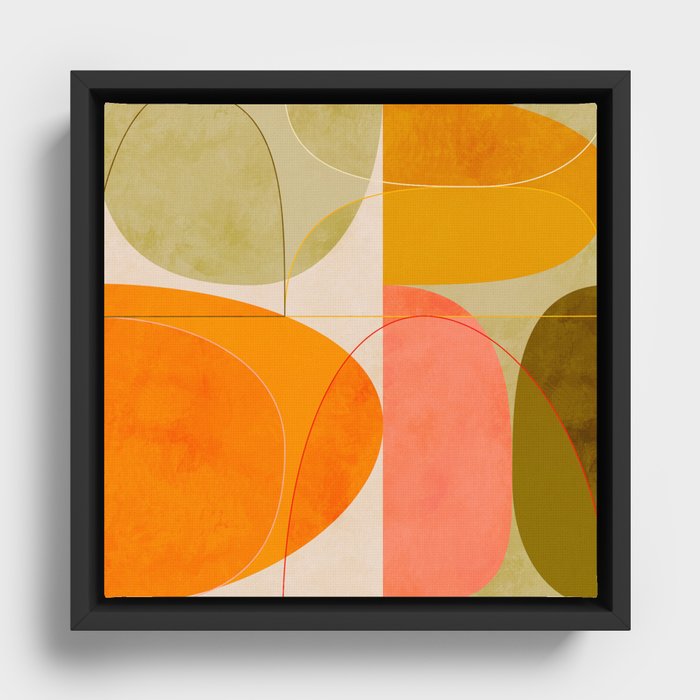 mid century geometric lines curry blush spring Framed Canvas