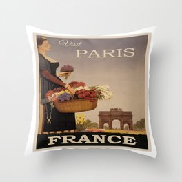 Vintage Paris Flower Girl  Throw Pillow