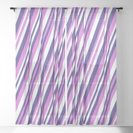 [ Thumbnail: Dark Slate Blue, Orchid, and Mint Cream Colored Pattern of Stripes Sheer Curtain ]