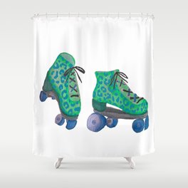 Green Spotted Roller Skates Shower Curtain