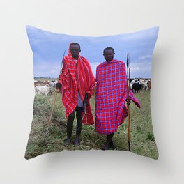 Two Maasai Teens Tending to Cattle in Africa Throw Pillow