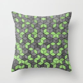 Pastel Mint Green Geometric 3D Concrete Textured Cubes Hexagon Pattern Throw Pillow