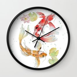 Watercolor Painting of Picture "Koi Pond" Wall Clock