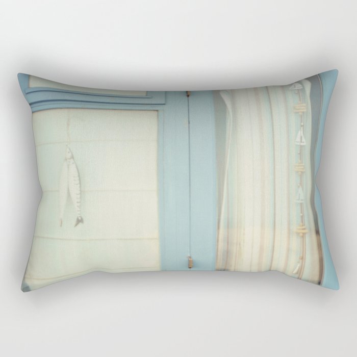 Beach Hut window - blue Rectangular Pillow