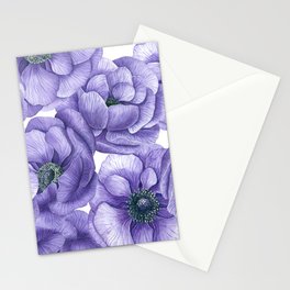 Violet anemone flowers watercolor patter Stationery Card