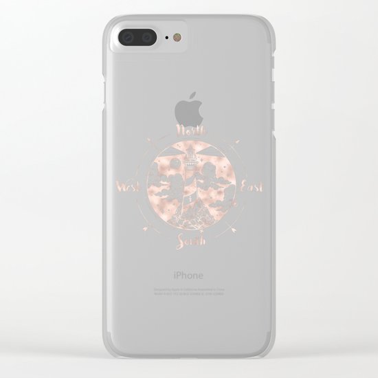 Lighthouse Compass Ocean Sunset Rose Gold Clear iPhone Case
