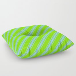 [ Thumbnail: Green & Sky Blue Colored Stripes/Lines Pattern Floor Pillow ]