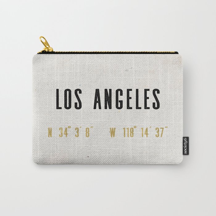 Vintage Los Angeles City Gold Foil Location Coordinates with map Carry-All Pouch